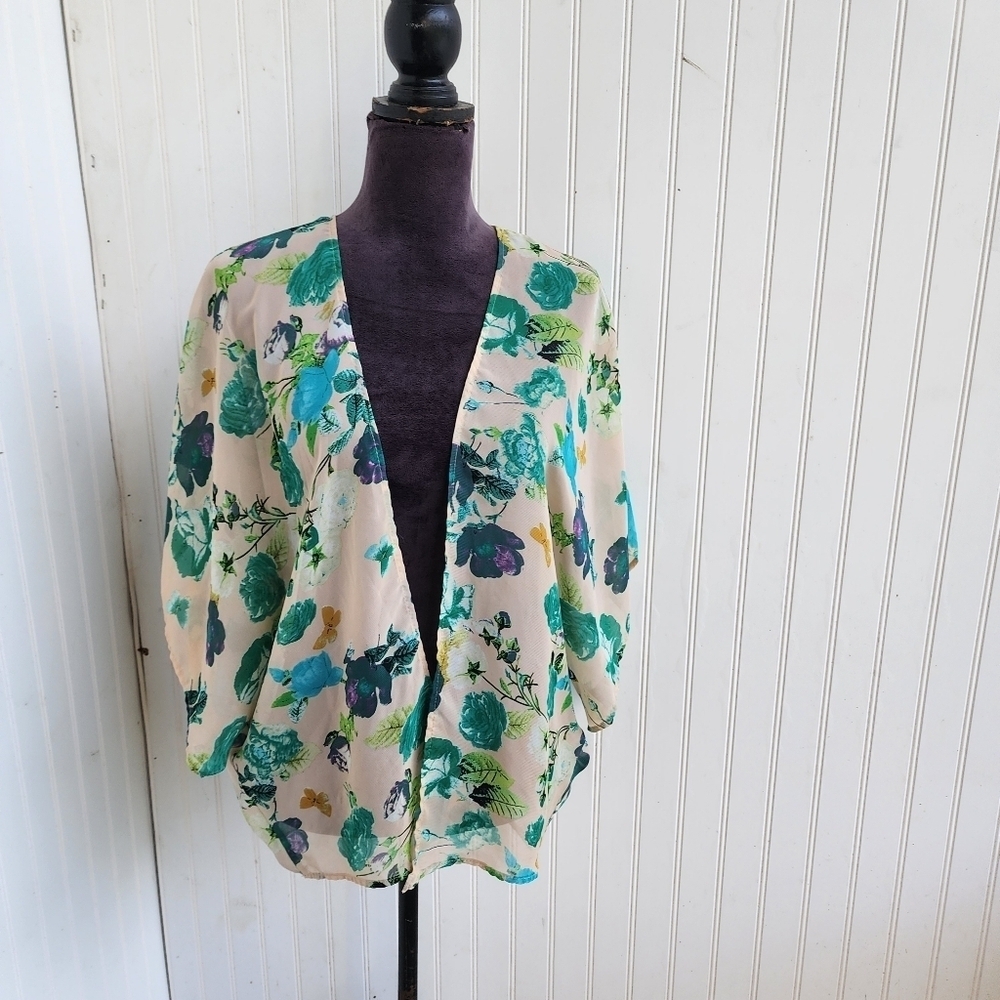 Windsor Women’s Floral Print Kimono Sheer Cover Up Beige One Size Fits Most OS
